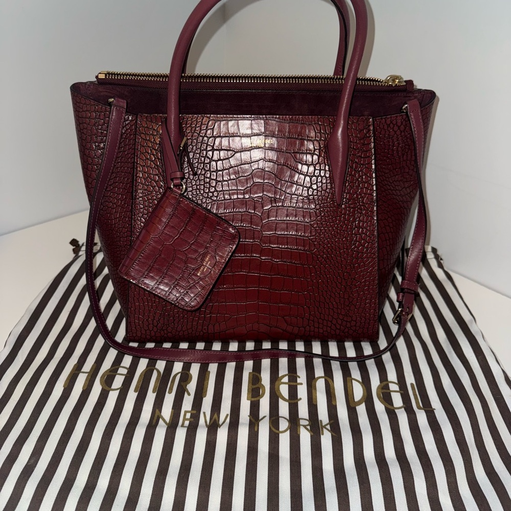 Henri Bendel Brown Croc-Embossed Tote Bag